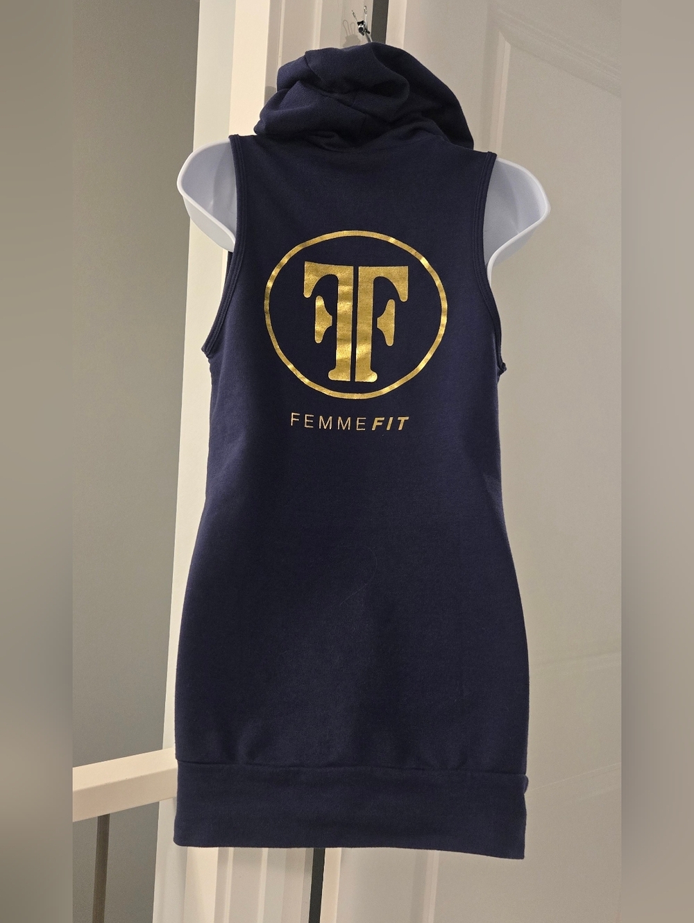 Femme First Active Work Out Wear Plunge V Neck Pull Over Hoodie Dress. Sz S.
